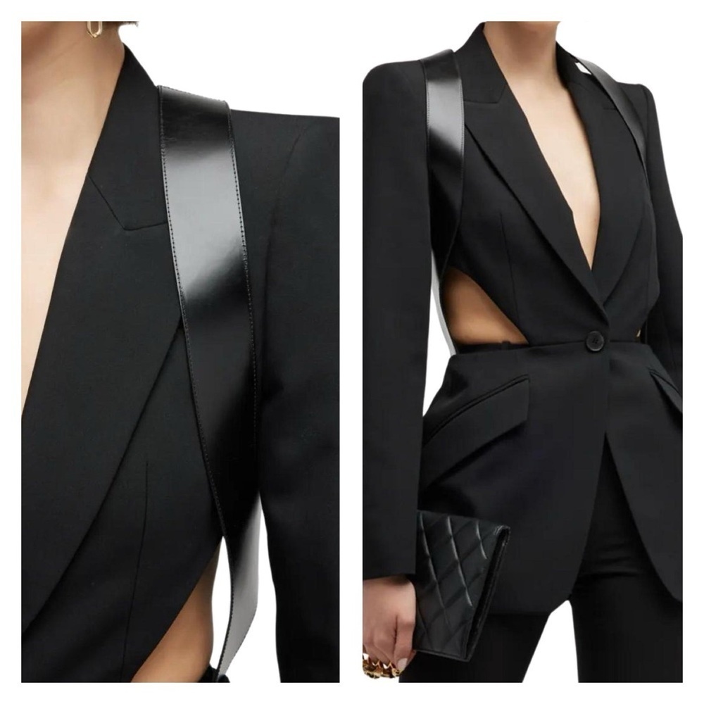 Alexander McQueen Black Blazer Leather Harness Cutout 2 Formal NWOT 🟡 - Picture 3 of 14